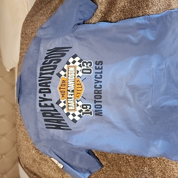 Vintage harley davidson button down navy short sleeved shirt - Picture 9 of 10